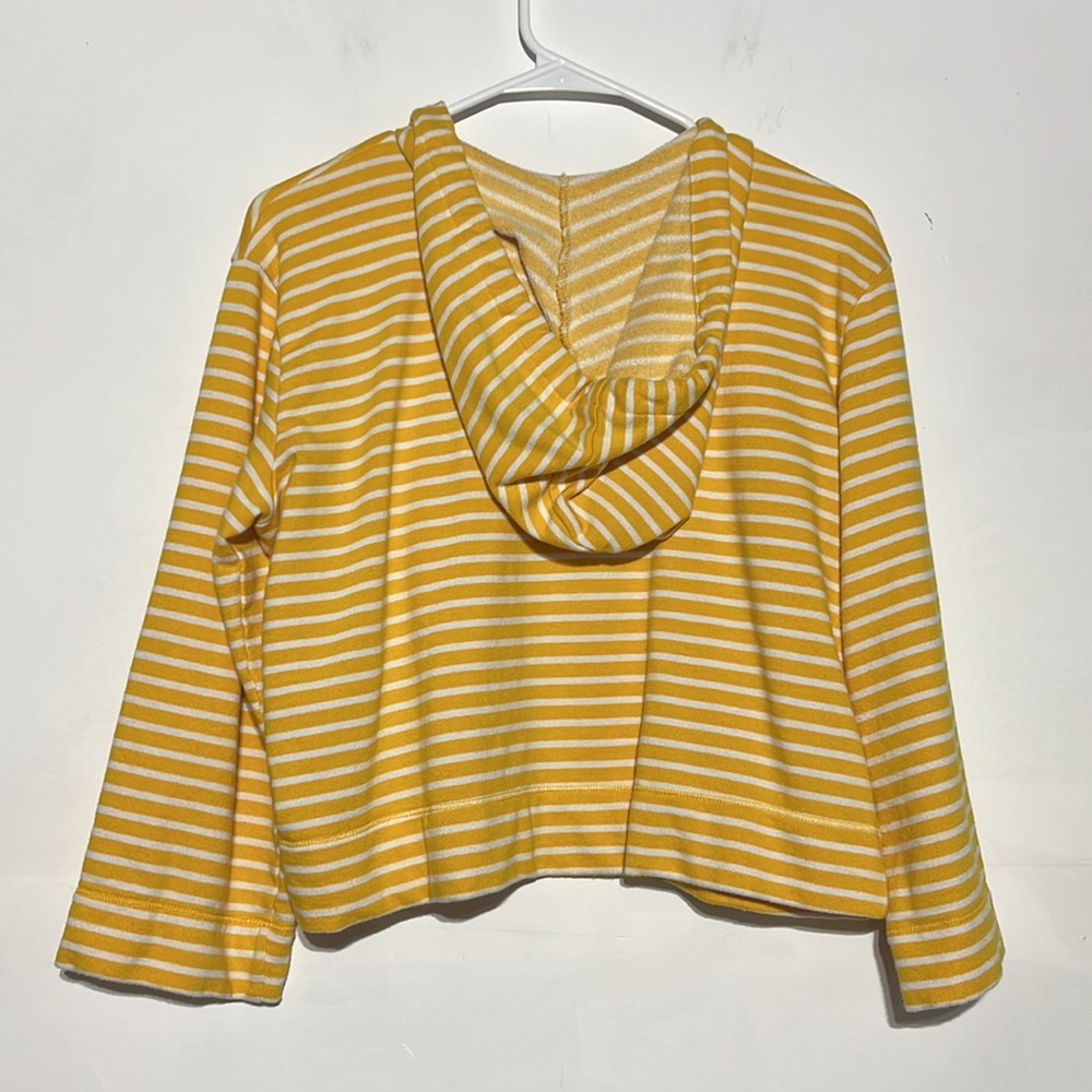 LOFT Outlet Yellow White Stripped V-Neck Crop Pullover Hooded Sweatshirt Size S - Picture 6 of 7